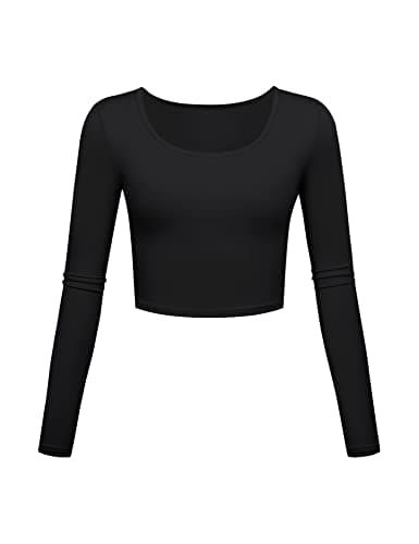 Black Crop Tops for Women Cotton Ladies Athletic Clothing Cute Activewear Gym Shirts Long Sleeve Sexy Workout Yoga Tops for Women Small