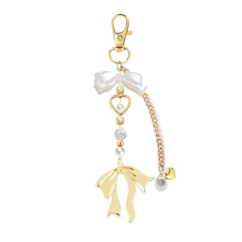 Agromusk Gold Bow Keychain Bag Charms for Women Heart Pearl Beaded Purse Charms Coquette Aesthetic Key Chain Jewelry Elegant Decor Accessories Pendant