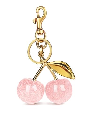 OVRUNS Cherry Bag Charm Cute Cherry Accessories Sparkling Purse Keychian Charms for Women