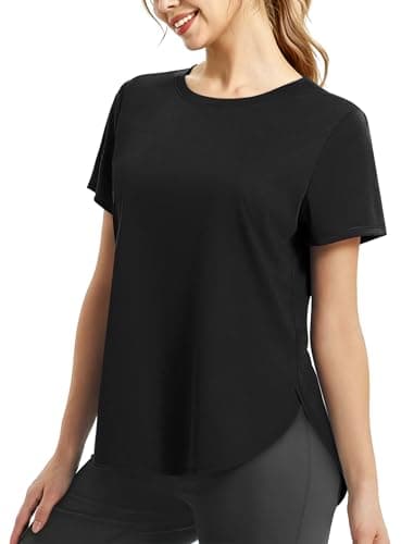 NIASHOT Gym Clothes for Women Activewear Workout Tops Summer Outfits 2026 Short Sleeve Tops Yoga Athletic Top Dry Fit Rash Guard Black S