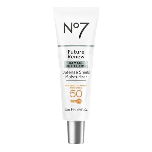 No7 Future Renew Defense Shield - Oil Free Facial Moisturizer & Sunscreen for Face with SPF 50 - Invisible & Lightweight Face Lotion with Peptides & UV Protection (1.69 fl oz)
