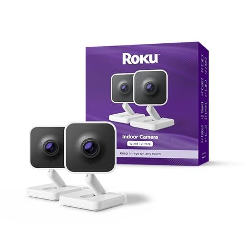 Roku Indoor Camera - Home Security - 2-Pack - Wired Security Camera & Pet Monitor with 1080p HD Color Night Vision, Works with Alexa & Google, Motion & Sound Detection, WDR & WiFi 6