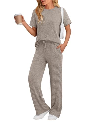 LILLUSORY Lounge Sets for Women 2 Piece Matching Summer Travel Outfits Spring Sets Cute Casual Pajamas 2026 Airport Clothes Khaki M