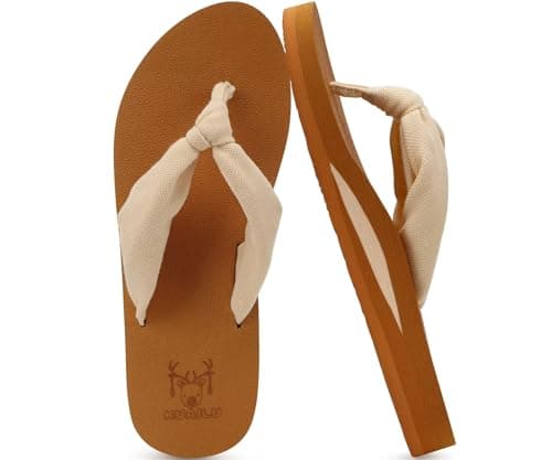 KuaiLu Flip Flops Women Arch Support Yoga Mat Comfortable Summer Beach Walking Thong Cushion Sandals Slip on Outfits Travel Essentials Orthotic Slides Indoor Outdoor Slippers Shoes Beige Khaki Size 10