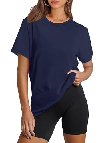 OFEEFAN Summer Athletic Shirts Loose Fit Activewear for Workout Navy XL