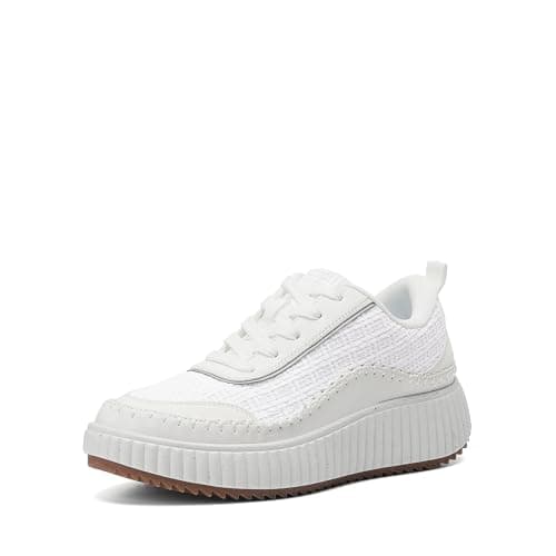 DREAM PAIRS Women Chunky City Tweed Comfortable Casual Platform Fashion Sneaker,Size 8,White,SDFN2379W