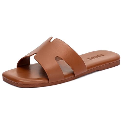 RockDove Women's Solara H-Strap Flat Sandal Comfort Slide for Casual Everyday Wear, Size 8 US Women, Brown