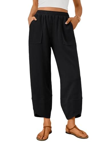 Trendy Queen Women's Wide Leg Pants, Soft Cotton Blend with Pockets for Casual Summer Black M