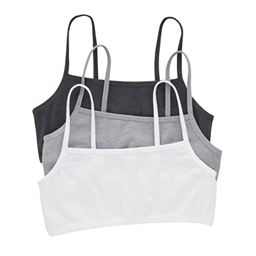 Hanes Womens Cropped Bralette, Breathable Pullover Bra, Crop Top, Solid Or Assorted, 3-pack Bra, Sky Grey Heather/Concrete Heather/White, Medium US