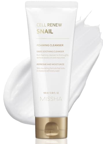 MISSHA Cell Renew Snail Foaming Cleanser 3.38 Fl Oz - Korean Skin Care Face Wash with Snail Secretion Filtrate, Deep Cleansing, Hydration Boost, Skin Elasticity, Creamy Texture, Moisture Lock