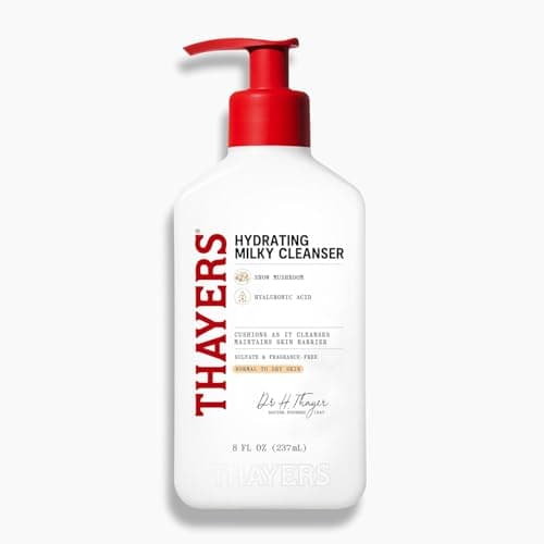 Thayers Milky Hydrating Face Cleanser with Snow Mushroom and Hyaluronic Acid, Dermatologist Recommended Gentle Facial Wash and Hydrating Skincare for Dry and Sensitive Skin, Paraben Free, 8 Fl Oz