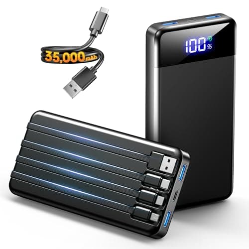Portable Charger 35000mAh Power Bank - Powerbank with 4 Built in Cables, 22.5W Fast Charging Travel Camping Essential Battery Pack Compatible with iPhone 17 16 15 14 13 Samsung Google, 1 Pack