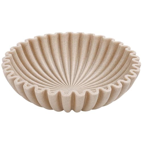 YMXYJM Large Decorative Bowl, Modern Handicraft Bowls for Home Decor, Fruit Bowl for Kitchen Counter, Ruffle Decor, Stylish Key Bowl for Entry Table, Artificial Stone Beige