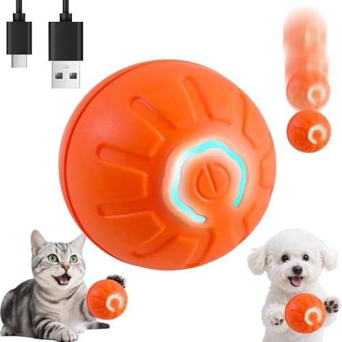 BIONEMAGILI Interactive Self-Moving Pet Toy Ball - Motion-Activated Auto Rolling, Military-Grade Chew Resistant, USB-C Rechargeable for Small Dogs & Cats (Orange, Small1