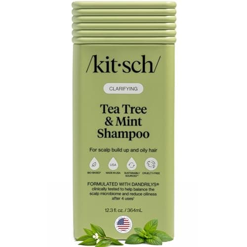 Kitsch Clarifying Tea Tree & Mint Liquid Shampoo for Women & Men – Clarifying Shampoo with Peppermint & Tea Tree Oil for Oily Hair & Scalp Buildup – Clean Color-Safe Hair Care, Made in USA - 12.3 oz