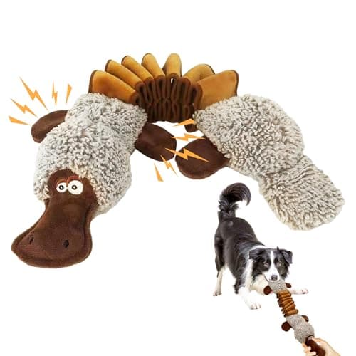 Qiiiiian Squeaky Dog Toys, Stuffed Large Dog Toys to Keep Them Busy, Interactive Plush Chew Toys with Crinkle Paper, Tough Pet Animal Toys for Small Medium Large Dogs - Platypus