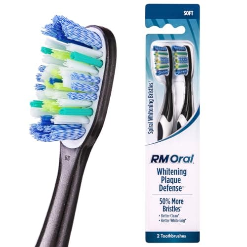 RM Oral Whitening Plaque Defense Soft Toothbrush, Spiral Bristles for Superb Whitening,Power Tips for Removing Plaque, Tongue & Cheek Cleaner Fights Bad Breath, 2 Count