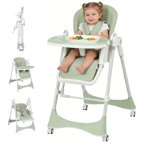 3-in-1 Baby High Chair with Soothing Rocker | Convertible Baby High Chair for babies and Toddlers | Brake Wheels, Easy Clean, Space Saving | Adjustable, Removable Tray (Green)