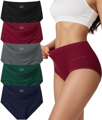 Vevmon Cotton Underwear for Women High Waisted Full Coverage Briefs Soft Ladies Panties 5 Pack (US, Alpha, Medium, Regular, Regular, A-5 Pack 5 Colors)