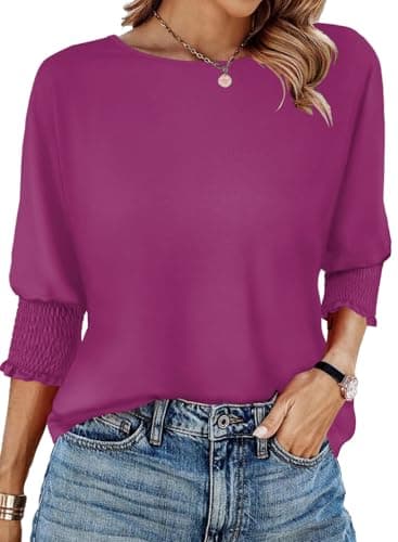 Spring Tops for Women Valentines Day Gifts Casual Blouses Loose Fit 3/4 Sleeve Shirts Comfortable Everyday Clothing for Her Rose Medium