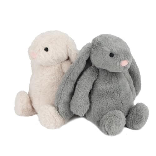 Best Pet Supplies Interactive Squeaky Dog Chew Toy, Ideal Dog Toys for Chewers, Small, Medium & Large Dogs, and Fetch Lovers - Bunny (Beige, Gray), Large