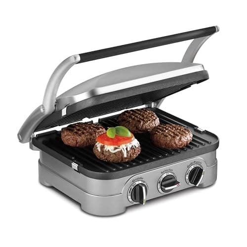 Cuisinart Griddler Indoor Grill, Panini Press, Sandwich Maker & More, 5-in-1 Grilling, Dishwasher-Safe Nonstick Cooking Plates, GR-4NNAS, Stainless Steel