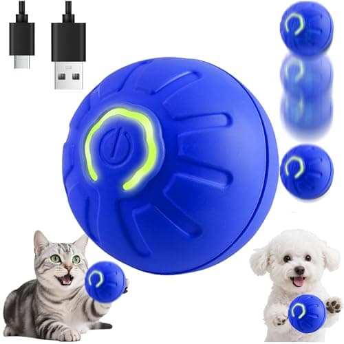 Interactive Self-Moving Pet Toy Ball - Motion-Activated Auto Rolling, Military-Grade Chew Resistant, USB-C Rechargeable for Small Dogs & Cats (Orange, Small) (Blue, Small)