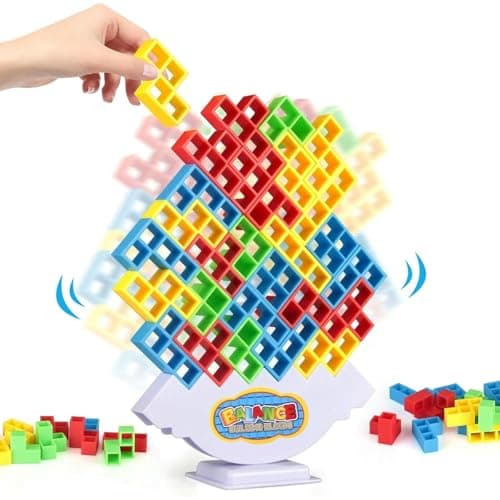 64 Pcs Stacking Tower Game with 22 Cards, Giant Tumble Balance Game for Kids, Family Games for Kids and Adults, Easter Gifts for Teen Boys & Girls, Party Board Game for Kids 6-12 & Adults