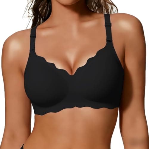 COCOMARTS Jelly Bras for Women No Underwire Scalloped Push Up Wireless Bralettes Seamless Soft Comfort Everyday Tshirt Bra Black 3X-Large