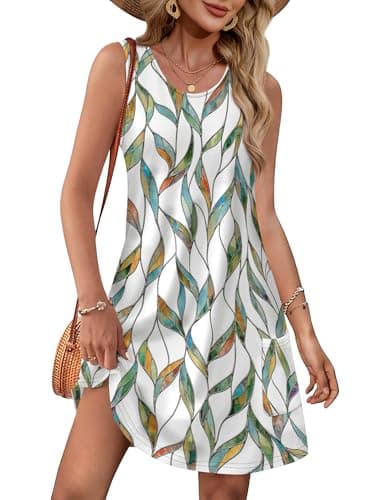 OFEEFAN Casual Dresses for Women Casual Beach Vacation Essentials Sundress Cocktail Floral L