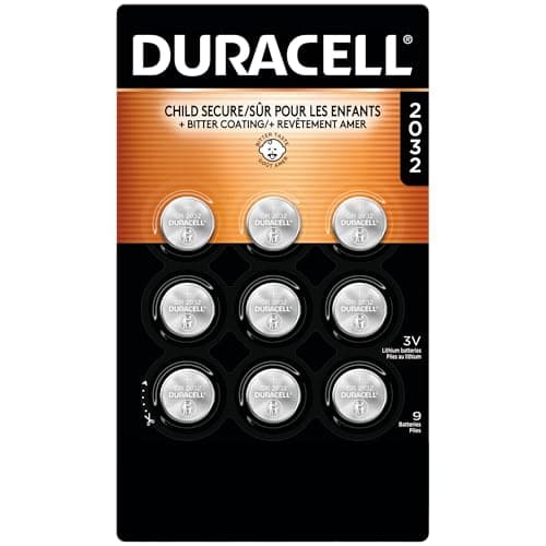 Duracell 2032 Lithium Battery, 9 Count (Pack of 1), Compatible with AirTag, Child Safety Features, Key Fob, CR2032 3V Cell