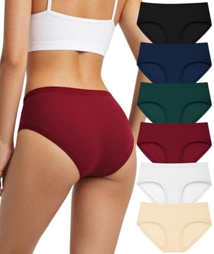 Cuweni Women's Cotton Underwear Full Coverage Soft Briefs Stretch Comfortable Low Rise Breathable Ladies Hipster Panties 6 Pack (US, Alpha, Large, Regular, Regular, 6 color packs)