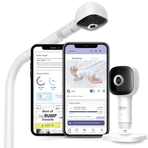 Hubble Connected SkyVision AI-Enhanced HD Smart Baby Monitor - 1 Camera, Mounts, Smart Rollover & Cry Detection, AI Sleep Report, 2-Way Talk, Night Vision, Nightlight & Sounds, Baby-Centric App