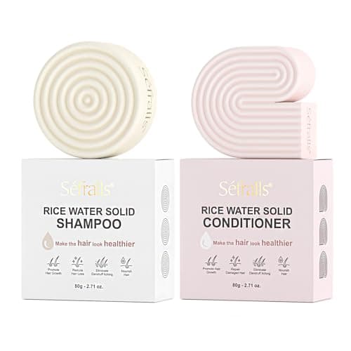 Sefralls Rice Water Hair Care Set – Solid Shampoo & Conditioner Bars with Protein for Strengthening and Repairing Hair – Free from Parabens, Sulfates & Silicones – Nourishing Hair Care – 2-Pack