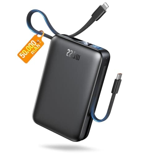 IGGPBB Portable Charger 50000mAh Power Bank,Portable Phone Charger with 2 Built in Cables,22.5W Fast Charging Travel Essentials Battery Pack for iPhone/iPad/MacBook/Android/Samsung Galaxy,Carbon Black