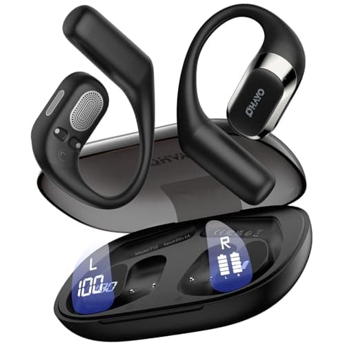 OHAYO Open Ear Headphones,Over Ear Earbuds with Ergonomic Earhook,Bluetooth Headphones 5.4 with Smart Digital Display,40H Playtime,IPX6 Waterproof,Touch Control Operate Fit Cycling,Running,Workout