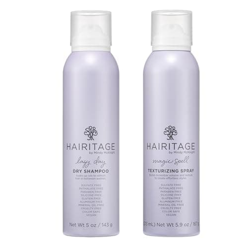 Hairitage Cleanse + Style Dry Shampoo Set - Lazy Day Dry Shampoo + Texturizing Volume Spray - Translucent, Oil Absorbing + Ultra-Light Hold Styling Hairspray for Curls, Waves & Fine Hair