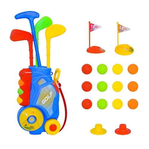 Nattork Toddler Golf Set for Boys Girls Aged 1 2 3 Years Old, Upgraded Kids Golf Cart with 4 Clubs & 12 Balls, Outdoor Indoor Sports Toy Birthday Gift, Blue