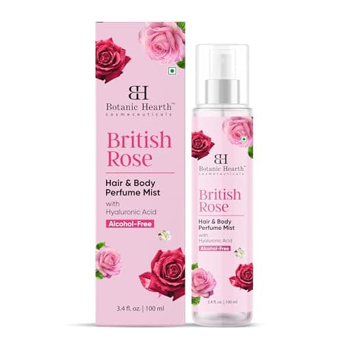 Botanic Hearth British Rose Hair Perfume & Body Mist, Long-Lasting Hair Deodorizer, Body Scent for Women & Men, Alcohol-Free Clean Fragrance Hair Spray For Everyday Wear, All Day Freshness, 3.4 Fl Oz