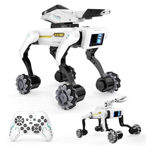 3 in 1 Robot Dog with Wheels Kit, 30+ Bionic Actions, Voice & Remote Control, Programmable Moves, Rechargeable Battery, All-Terrain Stunt Pet Toy for Kids(Removable Claw & Cannon)