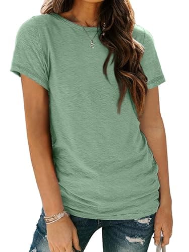 AUTOMET Women's Soft Basic Short Sleeve T-Shirt, Round Neck Tops Summer Casual Tee for Spring Shirts Clothes Everyday Wear 02lightgreen XL