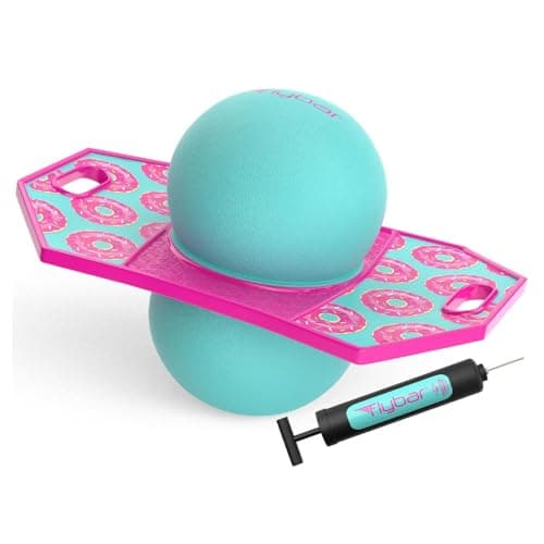 Flybar Pogo Trick Ball for Kids, Trick Bounce Board for Boys and Girls Ages 6+, Up to 160 lbs, Includes Pump, Easy to Carry Handle, Durable Plastic Deck Indoor, Outdoor Toy Pogo Jumper (Donut)