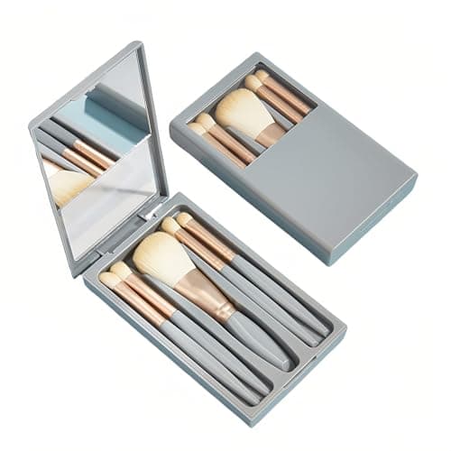 5-Piece Professional Makeup Brush Set with Mirror & Travel Case Hypoallergenic Vegan Bristles for Sensitive Skin Luxury Gift-Ready Box, Portable Cosmetic Kit for Brides, Travel, On-the-Go Touchups (1)