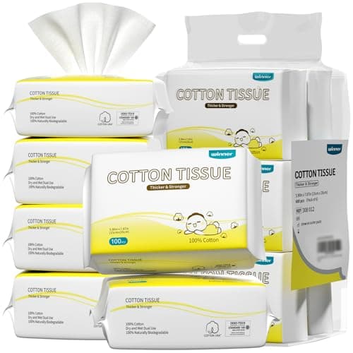 Winner 100% Cotton Dry Wipes, USDA Certified Baby Wipes, Soft & Gentle, Hypoallergenic & Unscented for Baby Sensitive Skin, Use Wet/Dry for Diaper Changes, Meals & Cleanup, Pack of 6, 600 pcs