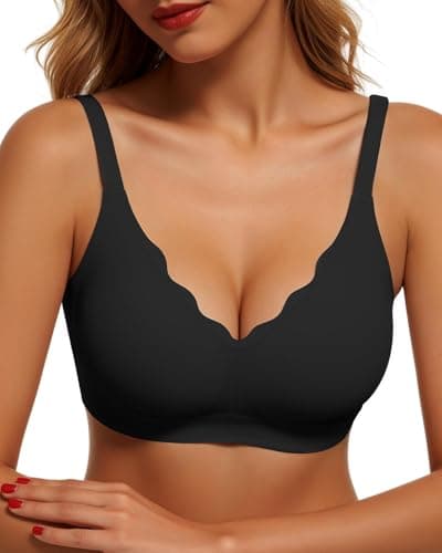CINOON Womens Wireless Bras Push Up Bralette Supportive Everyday Bras Seamless Full Coverage Comfort T-Shirt Bra Black