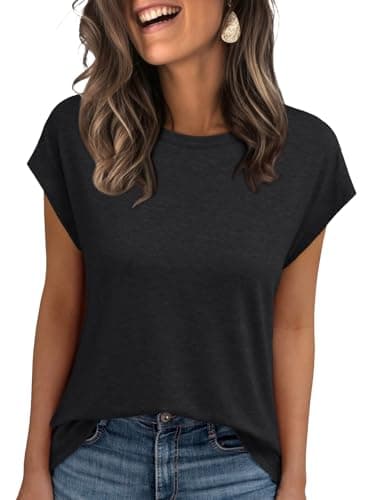 AUTOMET Women's Cap Sleeve Tops for Summer - Soft Stretchy Versatile Shirts for Office Casual Date Everyday Wear Black L