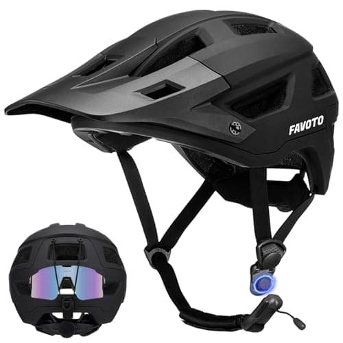 Favoto Adult Mountain Bike Helmet for Men & Women, Magnetic Buckle MTB Helmet with Removable Visor, Lightweight for Commuting & Off-Road Cycling, Balck