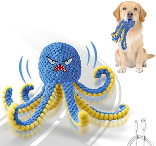 Qraxond Interactive Dog Toys Octopus,Durable Automatic Jumping Dog Toy to Keep Them Busy,Squeaky Moving Tug of War Doggie Toy,USB Rechargeable,Not for Aggressive Chewers (Blue)