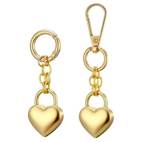 Exircy 2Pcs Gold Heart Keychain Accessories Heart Padlock Bag Charms Handbag Charm fit for Women Bags Car Key Pendant Jewelry Gifts