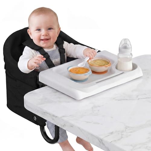Gryvoth Portable Hook On High Chair with Tray for Baby & Toddler,Space-Saving Clip On Travel High Chair,Detachable Washable Seat Cover,Feeding Seat for Dining Table & Counter,with Carry Bag(Black)